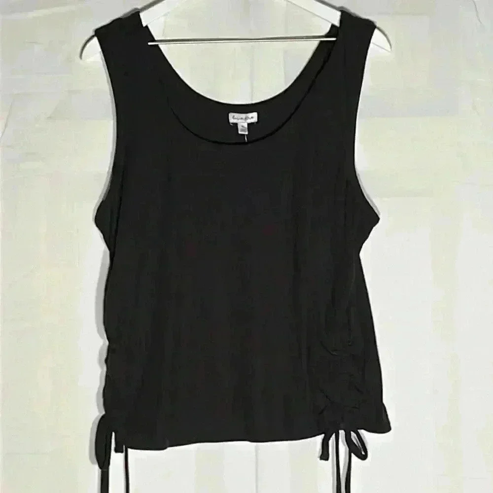 Lovefire Women’s Tank Black 1X Side Ruching  Side Ties Classy Sharp Versatile